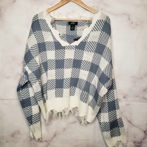 JUST POLLY New York plaid distressed frayed plaid pullover sweater 2X